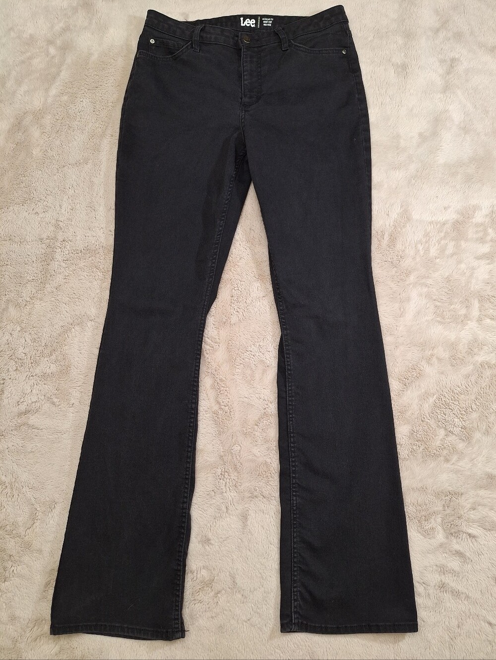 Lee Womens Black Dark Wash Mid Rise Bootcut Stretch 5-Pocket Jeans 12 Long